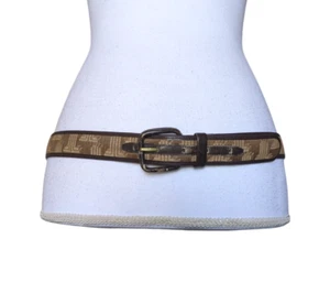 Vintage Lanvin Paris Brown Tan Monogram Belt Size 38 Small Logo Leather Suede - Picture 1 of 9
