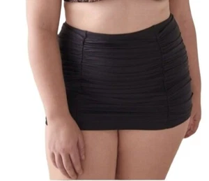 RAISINS Bikini Bottom 14W High Waisted Swim Skirt Black Ruched Retro - Picture 1 of 13