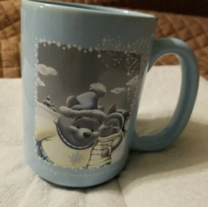 Disney Store Blue Winnie The Pooh & Piglet Winter Snowflakes Coffee Mug Cup 2003 - Picture 1 of 7