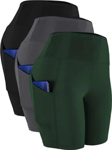 Women's High Waist Spandex Yoga Shorts for Bike Running Two Side Pockets10Bla... - Picture 1 of 7