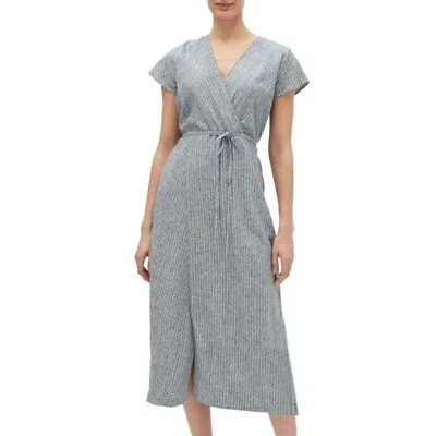 Vestido Banana Republic de lino a rayas para patio azul costero, talla 0 Foto 1 de 4