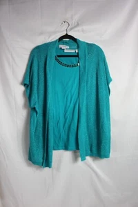 Sag Harbor Short Sleeve Open Front Teal Cardigan And Top Sz L - Picture 1 of 10