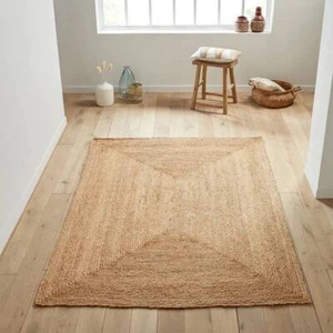 Square Jute Rug Handmade Indian Area Rug Hand Braided Jute Carpet for Home Offic - Picture 1 of 6
