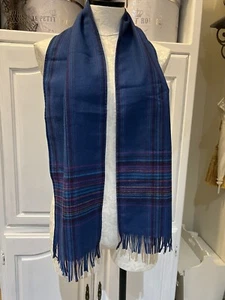 VTG PENDLETON Scarf Unisex 100% Virgin Wool Fringe Blue Magenta 60”X8” EUC - Picture 1 of 3