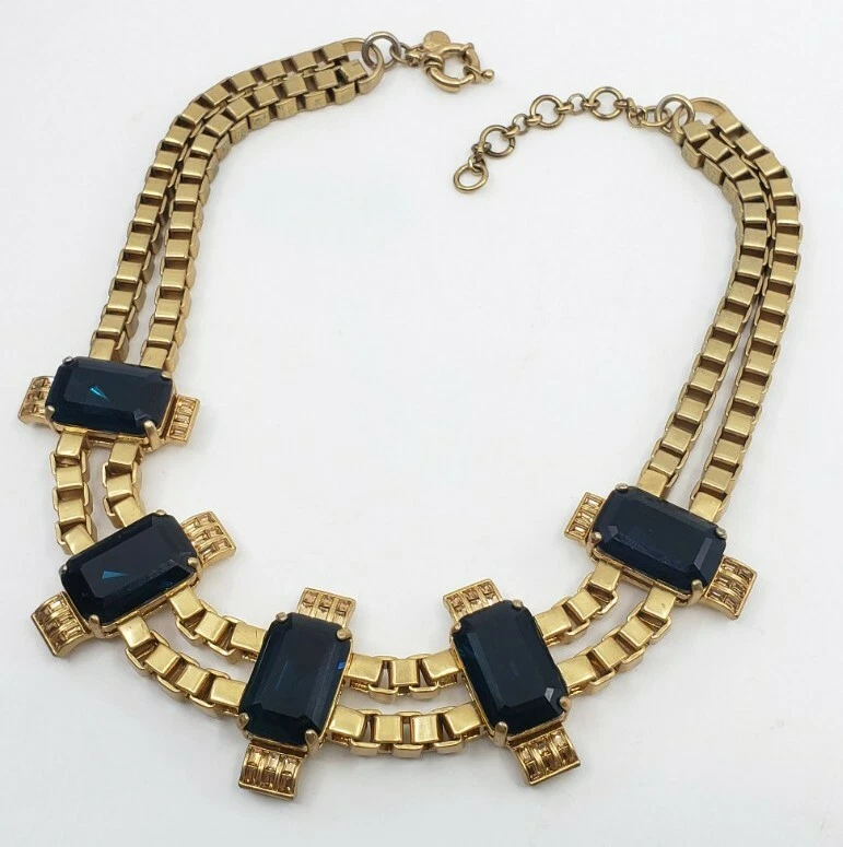 RARO Retirado J Crew Brulee Declaración Collar Cadena de Libros Cristal de Zafiro WOW Foto 1 de 4