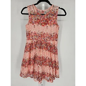 Knit Works Girls Sz 14 Sleeveless Knee Length Dress Pink Floral Lace - Picture 1 of 4