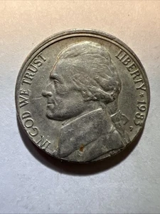 1983P JEFFERSON NICKEL / OFF CENTER / CHEAP / CHECK IT OUT / WOW / # 1234 / !!!! - Picture 1 of 10