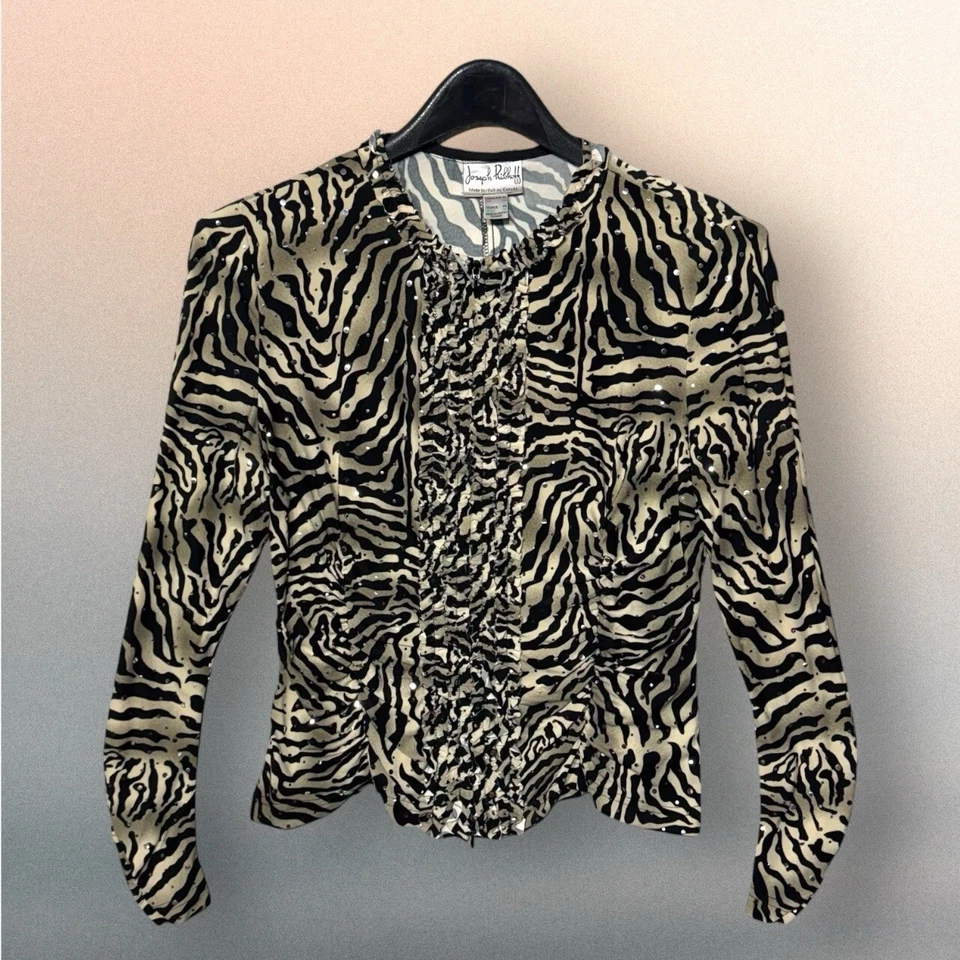 Joseph Ribkoff Womens Tiger Sequin Pattern Zip Up Jacket Size 14 US Y2K EUC - Image 1 of 4