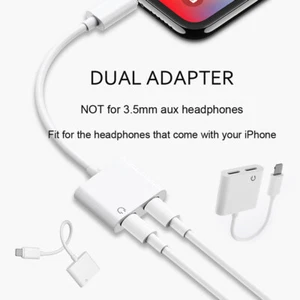 2in1 Adapters Dual Audio Charger Splitter Headphone iPhone 14 13 12 11 X Pro - Picture 1 of 9