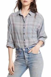 Camisa Free People Cutie Cuadros Mujer Talla XS Gris Botón Cuello Frontal Camisa - Imagen 1 de 10