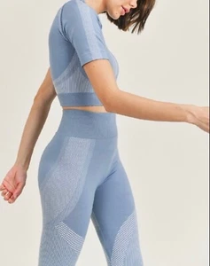 Women Fashion Two-Piece Sky Blue Long Sleeve Crew Neck Long Pants Set Sizes: S-L - Picture 1 of 3