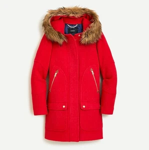 NWT J. Crew Petite Chateau Parka in Italian Stadium-Cloth Wool - Red - Size 0P - Picture 1 of 1