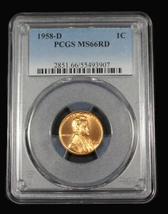 Centavo de trigo Lincoln 1958 D graduación profesional MS 66 UNC MS66RD CERTIFICADO DE MONEDA DE Estados Unidos # 55493907 - Imagen 1 de 2