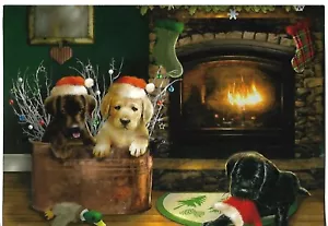 *NEW LEANIN TREE approx 6.75 x 4.75" Christmas Lab Puppies Dogs w/ENV - Picture 1 of 3