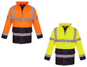 Hi Vis Parka Workwear Security Safety Fluorescent Hooded Work Wear Jacket Coat - Picture 1 of 17