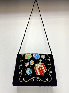 VTG Shoulder Bag Women's Black Velvet Beaded Embroidered Christmas Fashion Purse - Picture 1 of 9