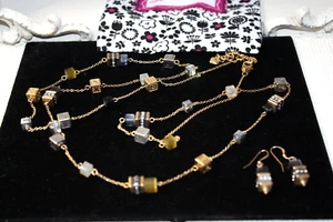 Brighton 38" "Silent Code" Geometric Shapes Long Necklace /Pierced Earrings - Picture 1 of 6
