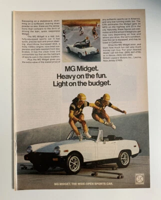 1978 MG Midget Print Ad British Leyland Skateboard Wide Open Sports Car - Image 1 of 2