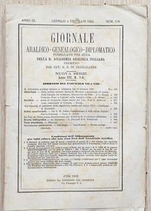 GIORNALE ARALDICO GENEALOGICO 1882 FAMIGLIA MORANDO MORANDI COTTA COTIGNOLA - Picture 1 of 1