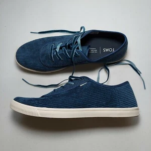 Toms Corduroy Tennis Shoe Womens 9 Teal Blue Tie Up Lace Casual Almond Toe - Picture 1 of 5
