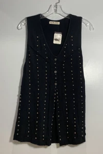 Serbatoio con perline nere Free People nuovo con etichette piccolo 100% cotone bottone anteriore - Foto 1 di 9
