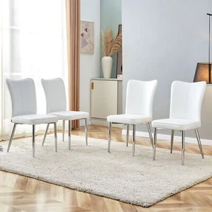 Modern minimalist dining chairs,office chairs. 4-piece set of white PU seats wi - Picture 1 of 23