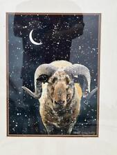 Original Watercolor Painting Ram Sheep Animal Aries Zodiac by Karen Kirk Shields