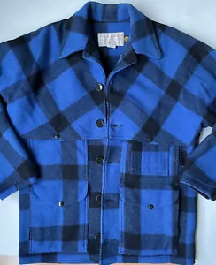 FILSON Double Mackinaw Crusier Cobalt Blue Plaid 100% Wool Medium 40 STYLE 83 - Picture 1 of 11