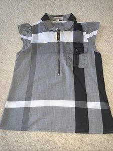 BURBERRY Girls 100% Cotton Check Logo Zipper Collared Cap Sleeve Top Age 6 VGC - Picture 1 of 7