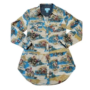 Tasha Polizzi 100% Cotton Four Corners Tunic Amber Pearl Snap Buttondown Size M - Picture 1 of 9
