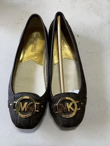 MICHAEL KORS Fulton Size 7m Brown Repeat MK Logo Moccasin Women Flats - Picture 1 of 16
