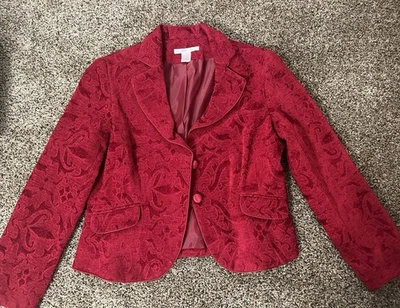 Vintage Nine & Company Women's long sleeve jacket red flower design Size 16 - Image 1 of 4
