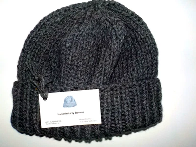 Hand Knit -  100% Cashmere Beanie/Hat/Cap  - Italian Yarn - Dark Gray - 2 Sizes - Image 1 of 4