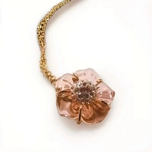 Authentic Swarovski Pink Clear Flower Pendant Crystal Accent Necklace In Box - Picture 1 of 16