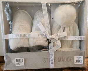 Steve Madden Women’s Slippers /Beanie Gift Set Ivory Silver New Large - Picture 1 of 6