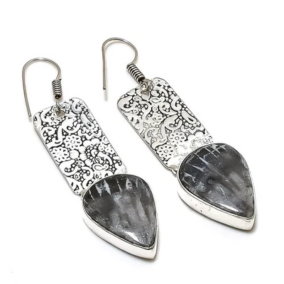 Pendiente de joyería de plata de ley 925 hecho a mano con piedras preciosas de coral Stingrey 2,36" D031 Foto 1 de 2