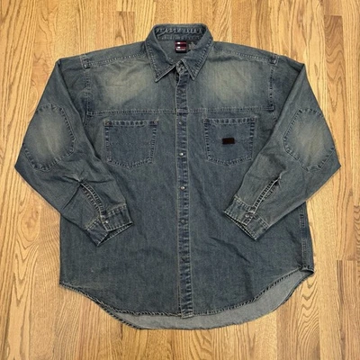 Vintage Bugle Boy Denim Long Sleeve Snap Button Shirt Jacket Men’s XL Blue Vtg - Image 1 of 4