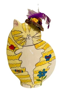 Vtg Fat Cats Vase by Anne Ormsby W Removable Hat 10x6 Inch Ceramic Some Crazing - Picture 1 of 7