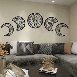 5 Pieces Moon Decoration Wall Decoration Wooden Moon Phase Wall Hanging Bohem... - Picture 1 of 8