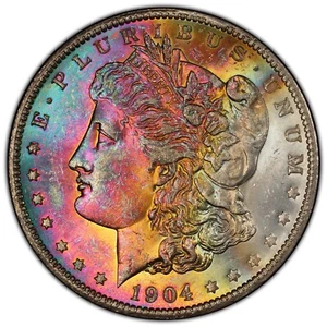 1904 O $1 Morgan Silver Dollar PCGS MS62 Rainbow Toned Incredibe Pink Color - Picture 1 of 6