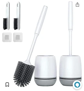 Toilet Brush ~ 2 Pack ~ Toilet Bowl Brush and Holder w/Ventilated Holder ~ New - Picture 1 of 8