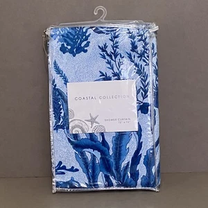 NEW Coastal Collection Shower Curtain - Blue & White Seashells, Seaweed, Shells - Picture 1 of 15