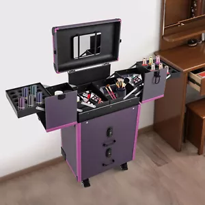 Portable Rolling Makeups Train Case Lockable Cosmetic Storage Organizer Trolley - Picture 1 of 24