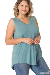 1X 2X 3X V-Neck Sleeveless Luxe Rayon Tank Top Soft Stretch Flowy Tunic Zenana - Picture 1 of 95