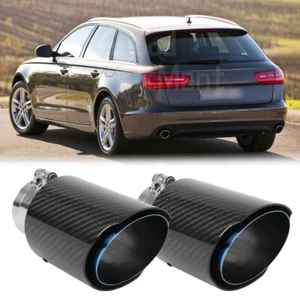 2X Carbon Fiber Exhaust Tips Rear Tail Muffler Pipe 2.5" In 3.5 Out For Audi A6 - Picture 1 of 14