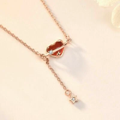 Red CZ Heart Planet 925 Sterling Silver Necklace,Pendant,Women Gift, Rose Gold - Image 1 of 4