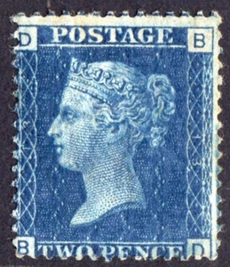 GB QV SG47 2d Blue Plate 13 ALMOST UMM LETTERED BD Cat £375 - Picture 1 of 2