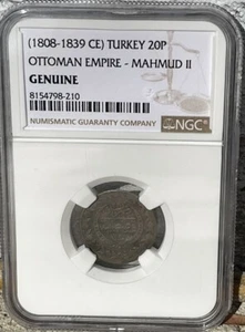 1808-1839 CE Turkey 20P, Ottoman Empire-Mahmud II, NGC Genuine - Picture 1 of 2