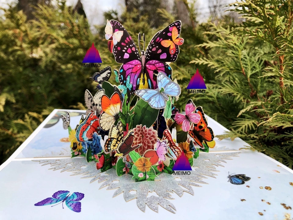 3D 弹出贺卡蝴蝶花朵生日母亲妈妈爱情周年纪念 — 第 1/4 张图片