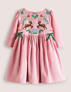 Mini Boden Embroidered Pink Cord Christmas Party Dress Festive NWT New 5-6 - Picture 1 of 10